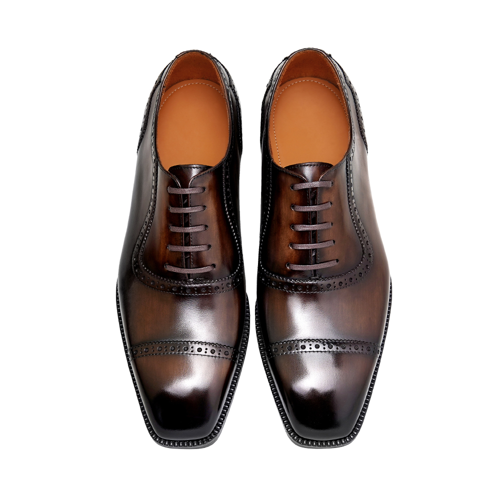 Men’s Hand-Patina Oxford Dress Shoes – Cap Toe Brogue Leather Shoes - Image 8