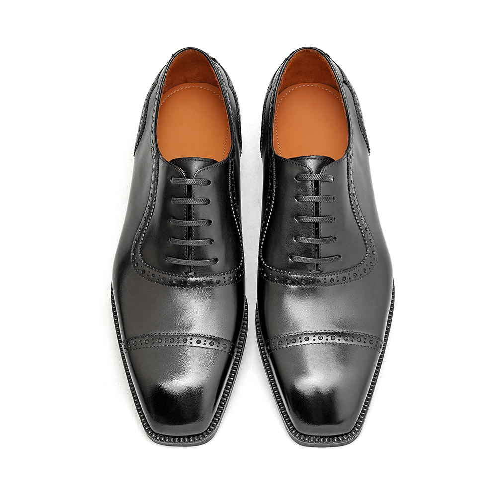 Men’s Hand-Patina Oxford Dress Shoes – Cap Toe Brogue Leather Shoes - Image 7