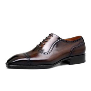 Men’s Hand-Patina Oxford Dress Shoes – Cap Toe Brogue Leather Shoes
