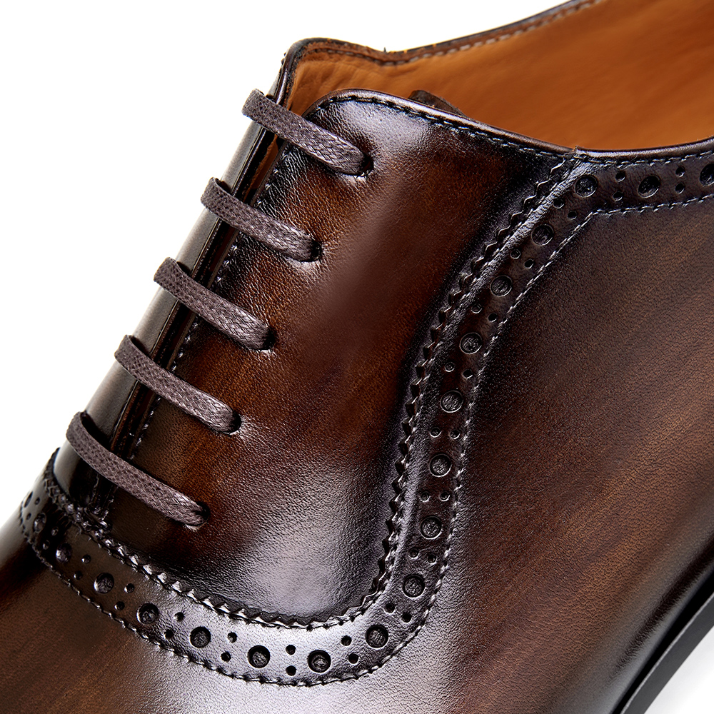 Men’s Hand-Patina Oxford Dress Shoes – Cap Toe Brogue Leather Shoes - Image 2