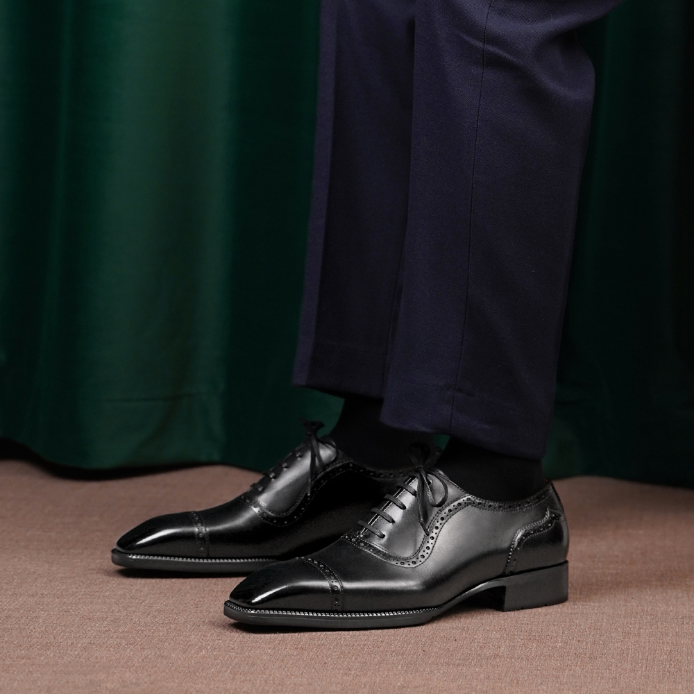 Men’s Hand-Patina Oxford Dress Shoes – Cap Toe Brogue Leather Shoes - Image 9