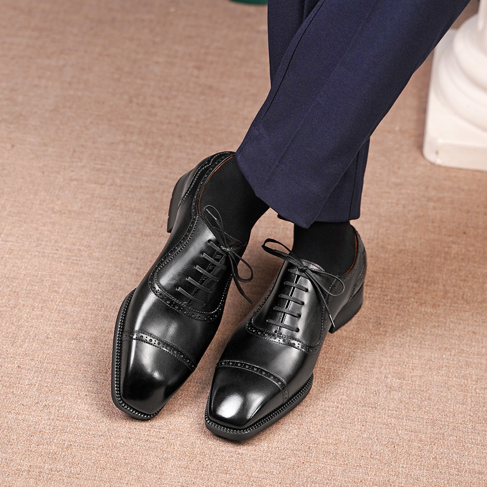 Men’s Hand-Patina Oxford Dress Shoes – Cap Toe Brogue Leather Shoes - Image 10
