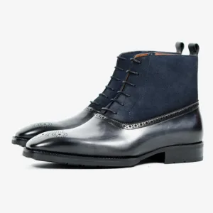 PATINASTAR Men’s Premium Hand‑Burnished Two‑Tone Brogue Balmoral Boots Shoes
