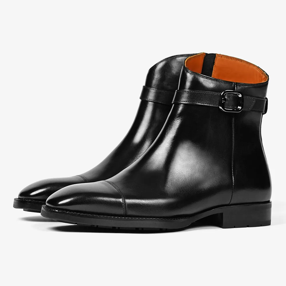 PATINASTAR Men’s Premium Hand‑Burnished Cap‑Toe Jodhpur Boots with Rear Zipper Shoes