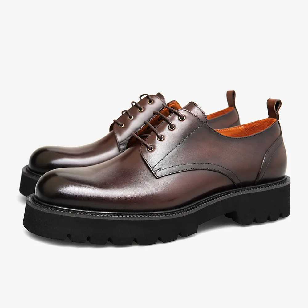 PATINASTAR Chunky Sole Derby Square Toe Leather Shoes