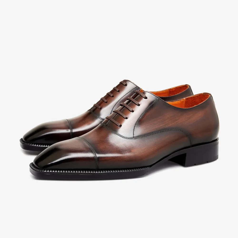 PATINASTAR Classic Black Cap-Toe Oxford Shoes